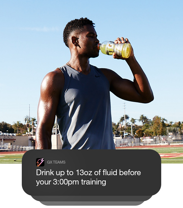 an athlete drinking Gatorade on the playing field for mobile browsers