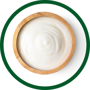 wood bowl of yogurt isolated on white background from top view