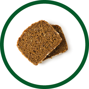 Bread whole grain two slices stacked over one another isolated on white background, top view, closeup