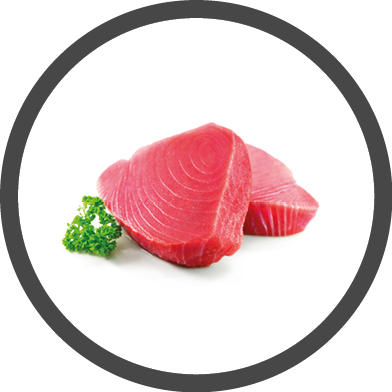 Fresh tuna fish fillet steaks garnished with parsley isolated on white background