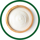 wood bowl of yogurt isolated on white background from top view