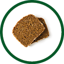 Bread whole grain two slices stacked over one another isolated on white background, top view, closeup