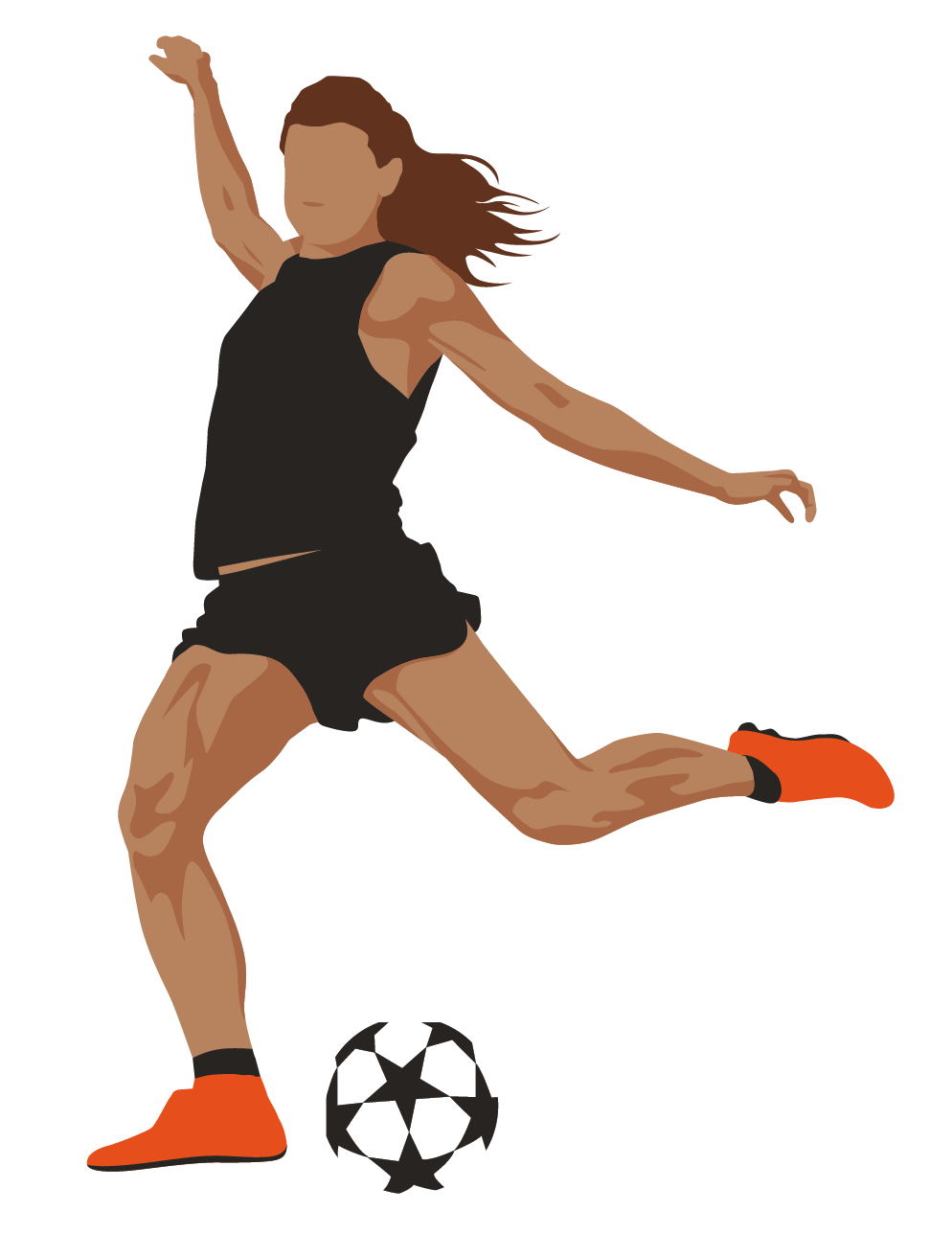 Female soccer player kicking ball