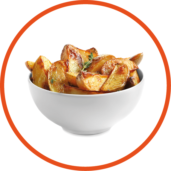 Bowl with tasty potato wedges on white background
