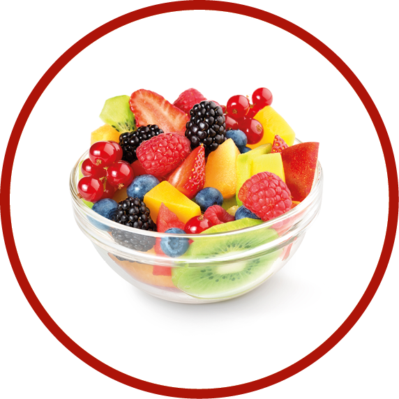 close up of a colorful fruit salad isolated on white