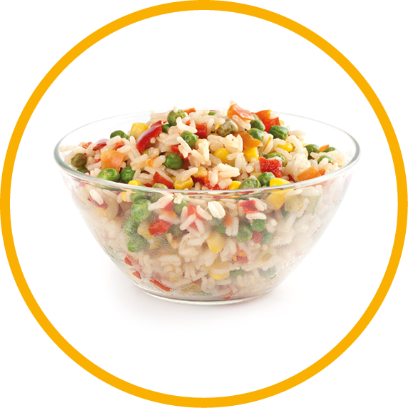 Rice and vegetables on a white background