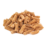 heap of whole wheat pasta on white background