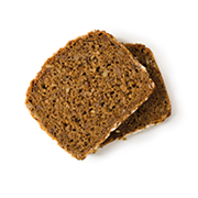 Bread whole grain two slices stacked over one another isolated on white background, top view, closeup