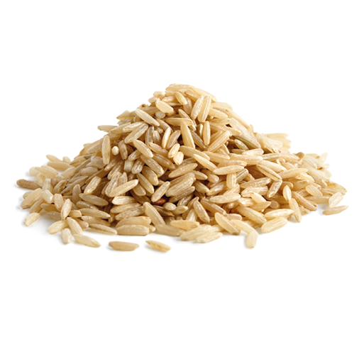 Pile of long grain brown rice isolated on white.