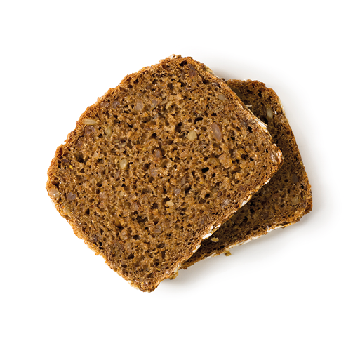 Bread whole grain two slices stacked over one another isolated on white background, top view, closeup