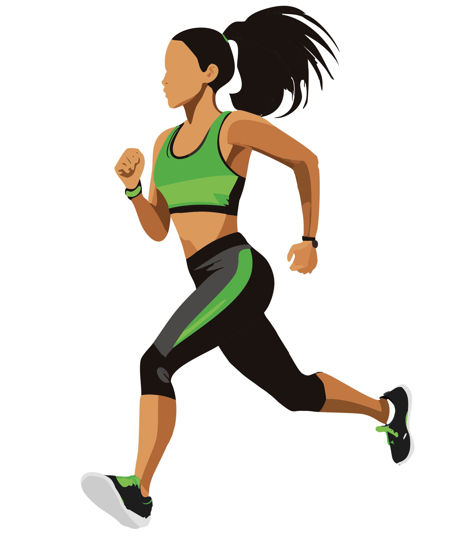 Female athlete with long hair tied up running