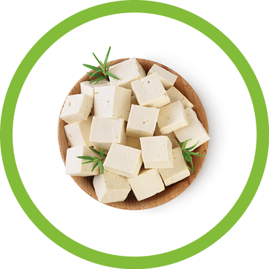 tofu cheese in wooden bowl isolated on white background with clipping path and full depth of field, Top view. Flat lay.