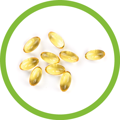 fish oil capsules isolated on white background. Top view. Flat lay pattern.