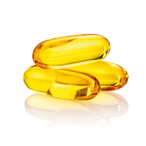 Fish Oil supplement Capsules best source of omega-6 and vitamins for health isolated on white background, health care and medical concept