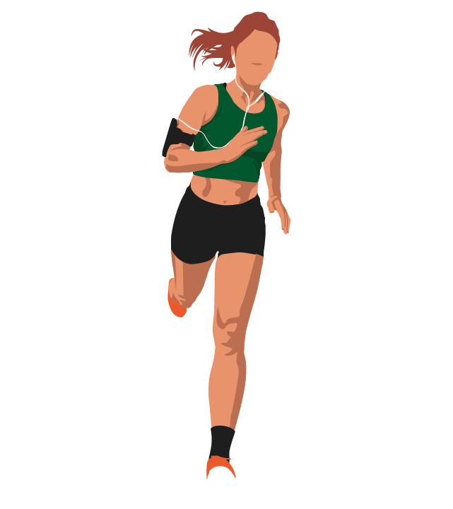 Female athlete running listening to music