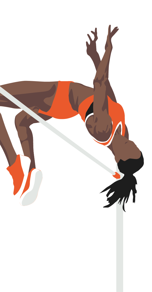 Female high jumper clearing bar