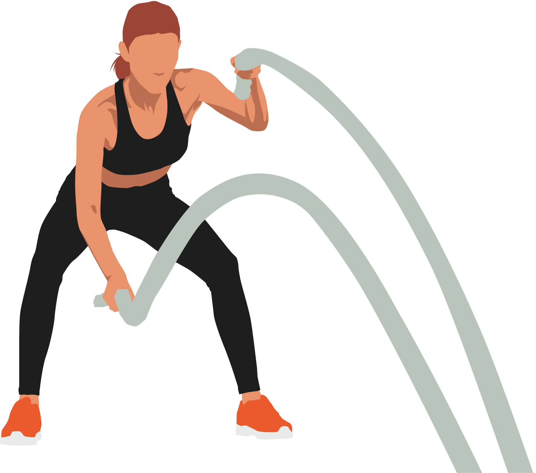 Female athlete working out using large ropes for upper body strength