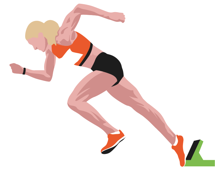 Female athlete sprinting out of the blocks