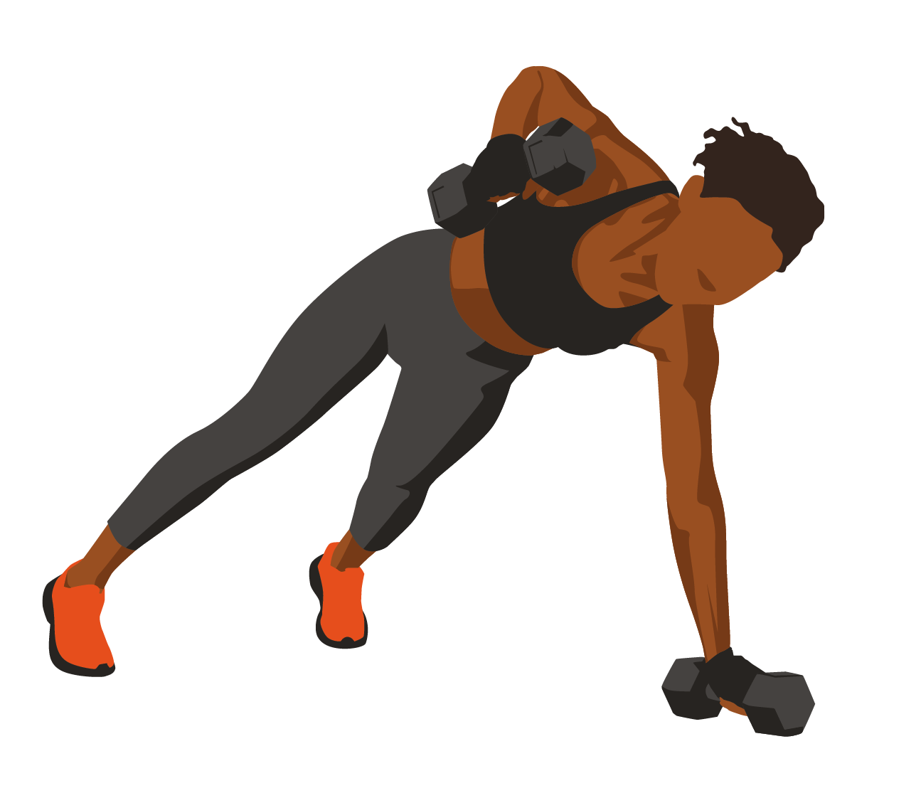 Female athlete planking and lifting weights