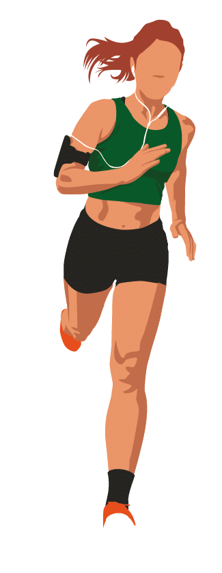 Female athlete running and listening to motivational music