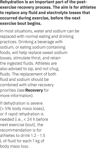 Rehydration is an important part of the post exercise recovery process. The aim is for athletes to replace any fluid ...