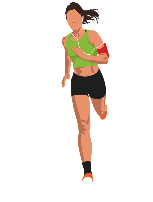 Female athlete running whilst listening to music