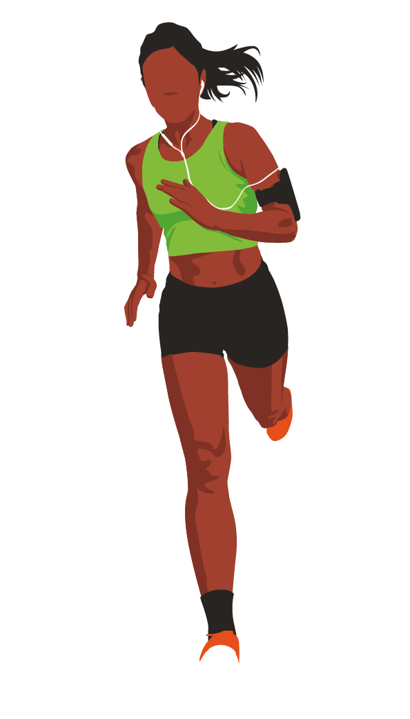 Female athlete running and listening to music