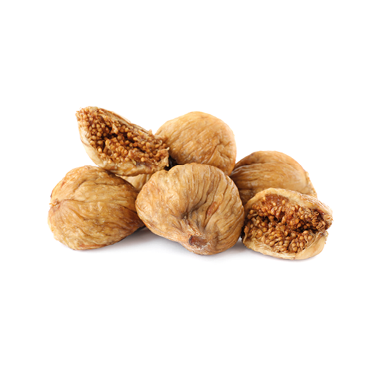 Pile of tasty dried figs on white background
