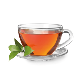 Glass cup of hot aromatic tea on white background