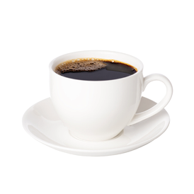 Black coffee in cup isolated on white background.