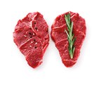 Fresh raw beef steaks, pepper and rosemary isolated on white background. With clipping path.
