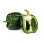 whole and half green bell pepper isolated on white background