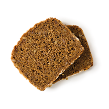 Bread whole grain two slices stacked over one another isolated on white background, top view, closeup