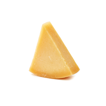 Piece of Parmesan cheese on white background