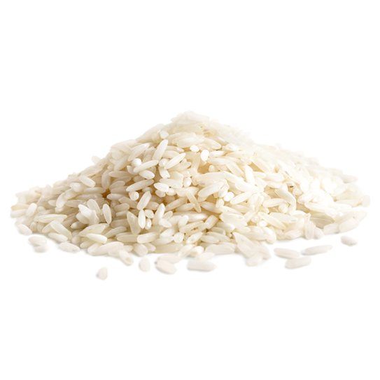 Pile of long grain white rice isolated on white.