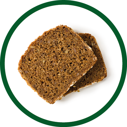 Bread whole grain two slices stacked over one another isolated on white background, top view, closeup