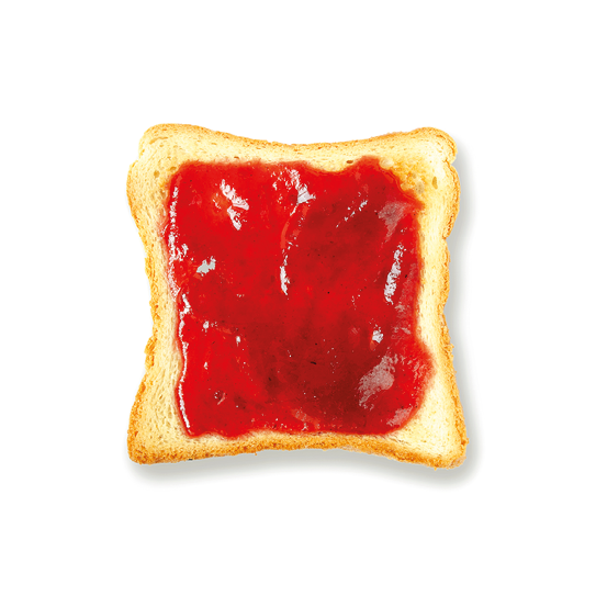 Toast with cranberry jam isolated on a white background. Top view.