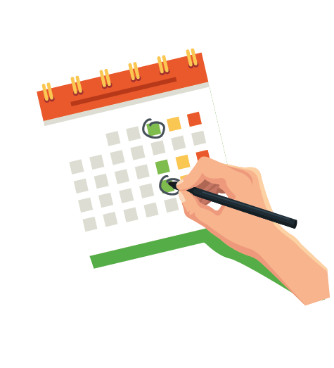 Calendar with dates on and a hand with pen ringing dates