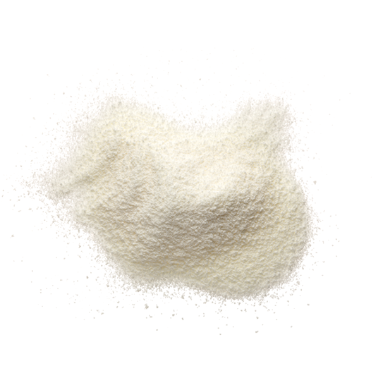 dried soy milk isolated on white background. Top view. Flat lay.