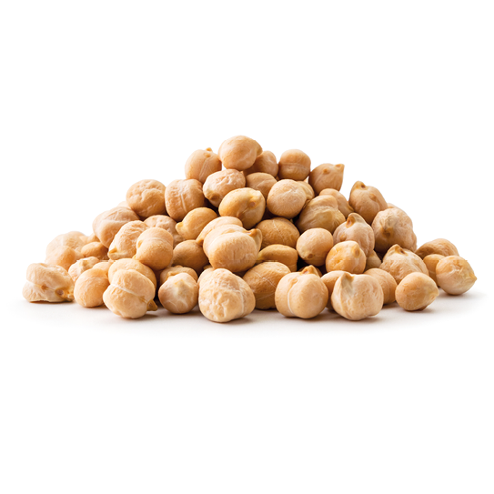 Pile of dry chickpeas close-up on a white background. Isolated
