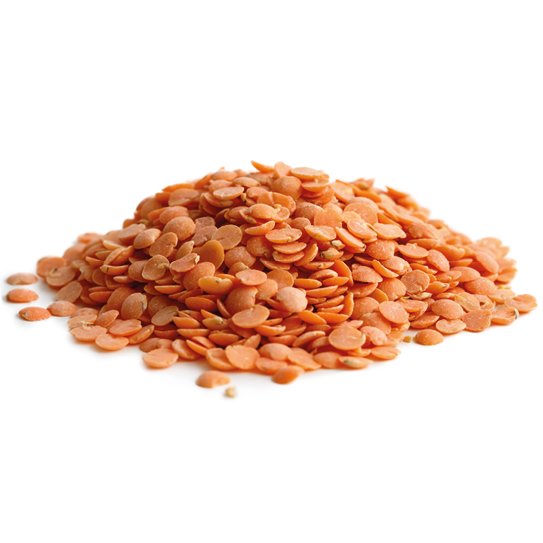 Heap of red lentils isolated on white.