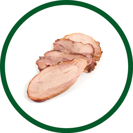 Slices of grilled turkey meat, isolated on white background