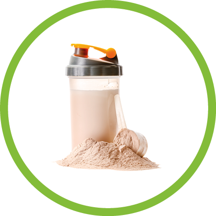Bottle of protein shake on white background