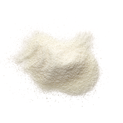 dried soy milk isolated on white background. Top view. Flat lay.