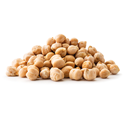 Pile of dry chickpeas close-up on a white background. Isolated